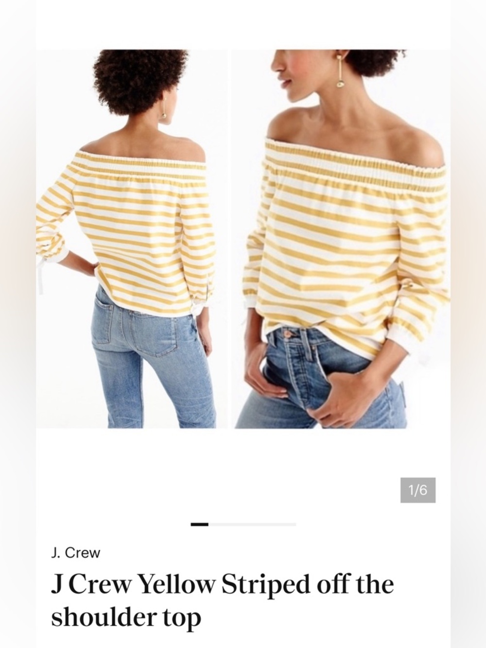 Jcrew off the shoulder yellow striped blouse